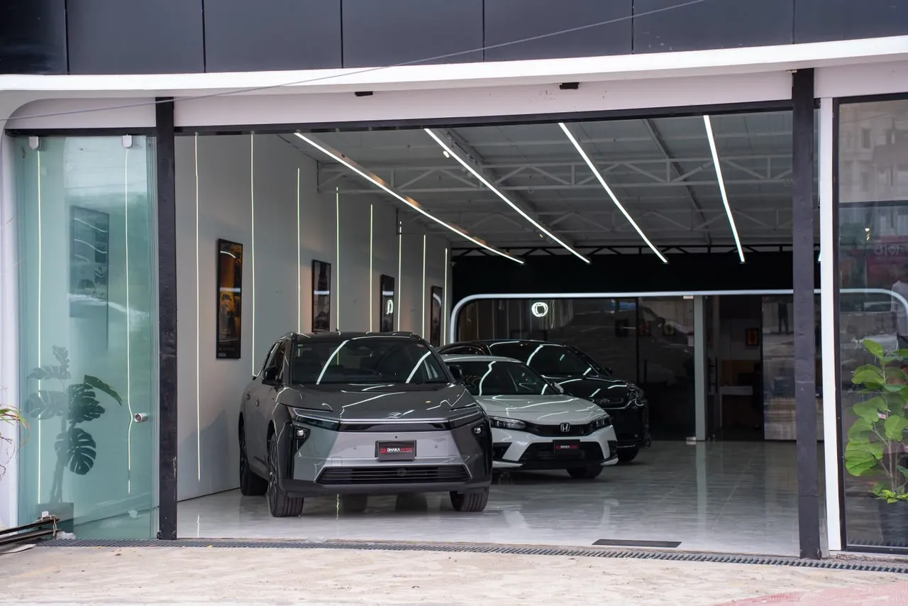 Toyota bZ4X and Honda Civic at the entrance